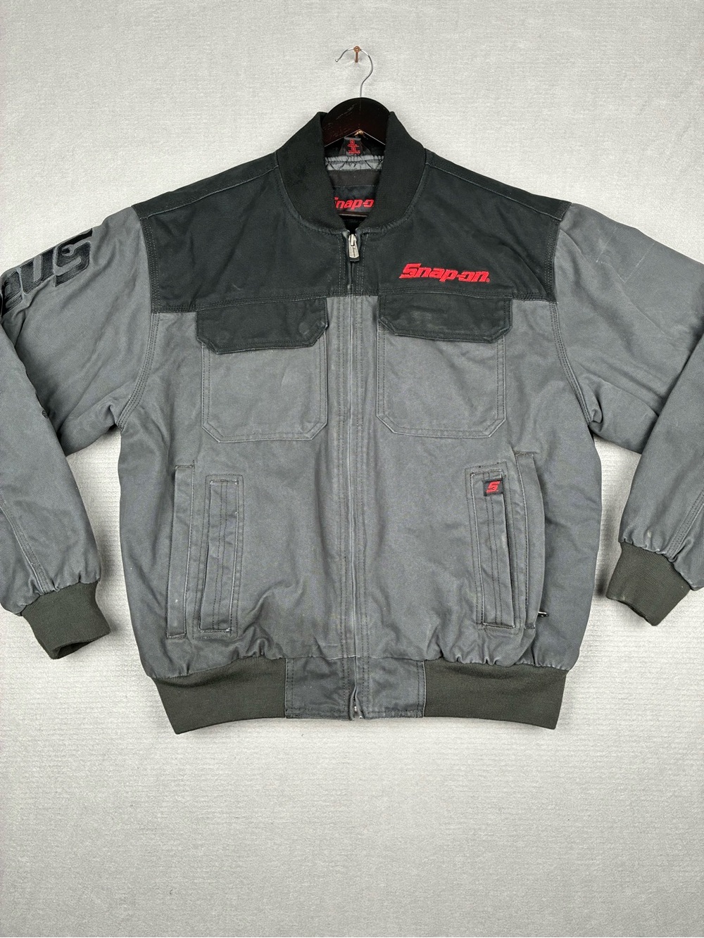 VTG Snap-on Two-Tone Gray and Black Work Bomber Jacket Mechanic Large